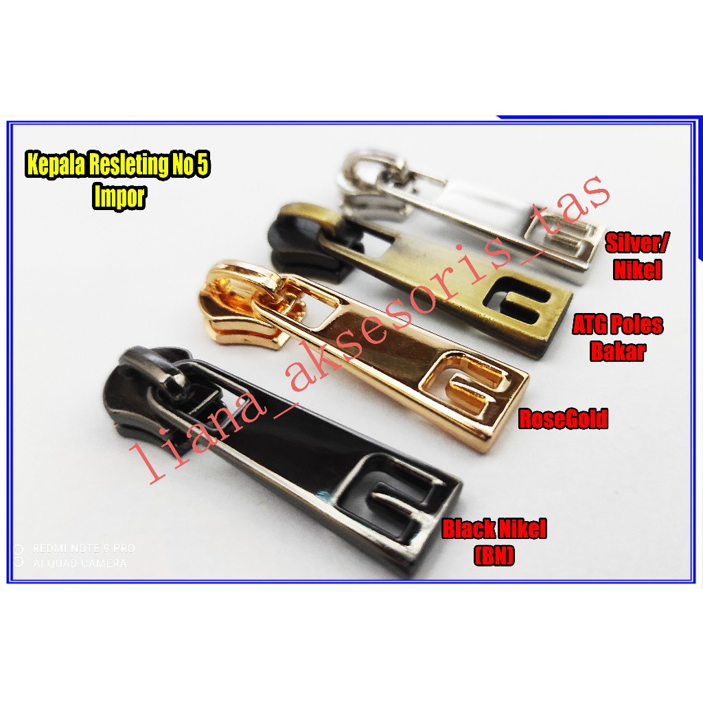 -Kepala Resleting Tas no 5 Impor (@1 pcs) untuk daun resleting tas selempang, tas rajut, tas cewek