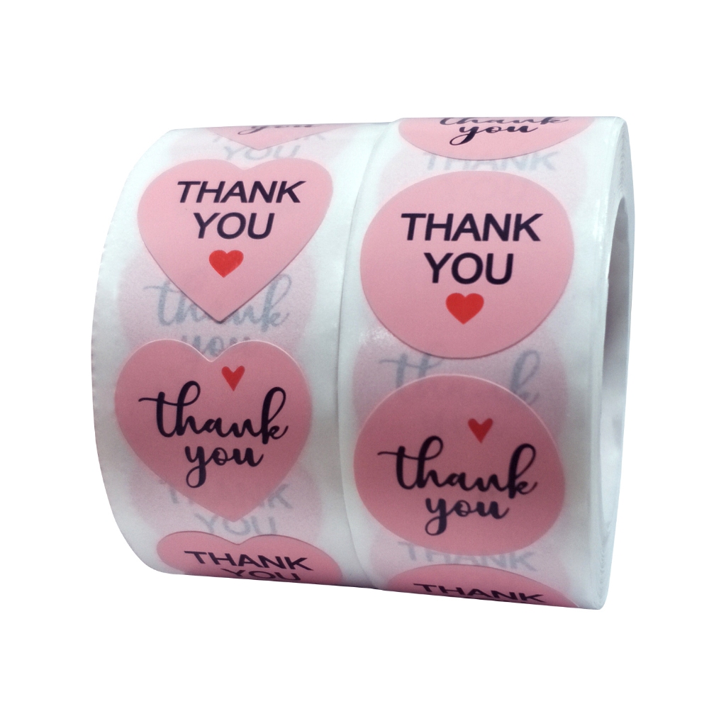

Sticker Thank You Pink Bentuk Hati Label Tag Kado Hampers Amplop Heart Love Shape 2,5 cm (1 Roll/ 500pcs)