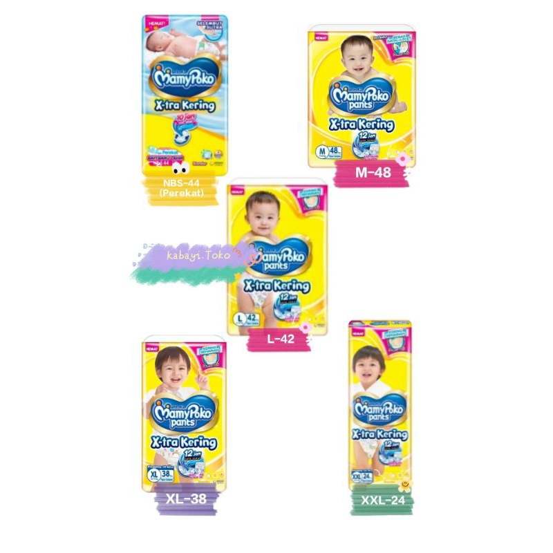MamyPoko X-tra Kering NBS44 S56 M48 L42 XL38 XXL24 / NB-S-44 s-56 M-48 L-42 XL-38 XXL-24 / NBS 44 S 