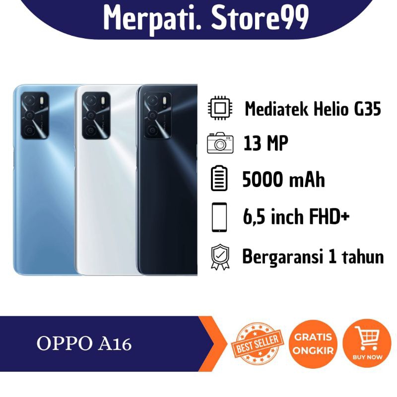 OPPO A16 3GB RAM / 32GB ROM - 4GB RAM / 64GB ROM - SMARTPHONE - GARANSI RESMI