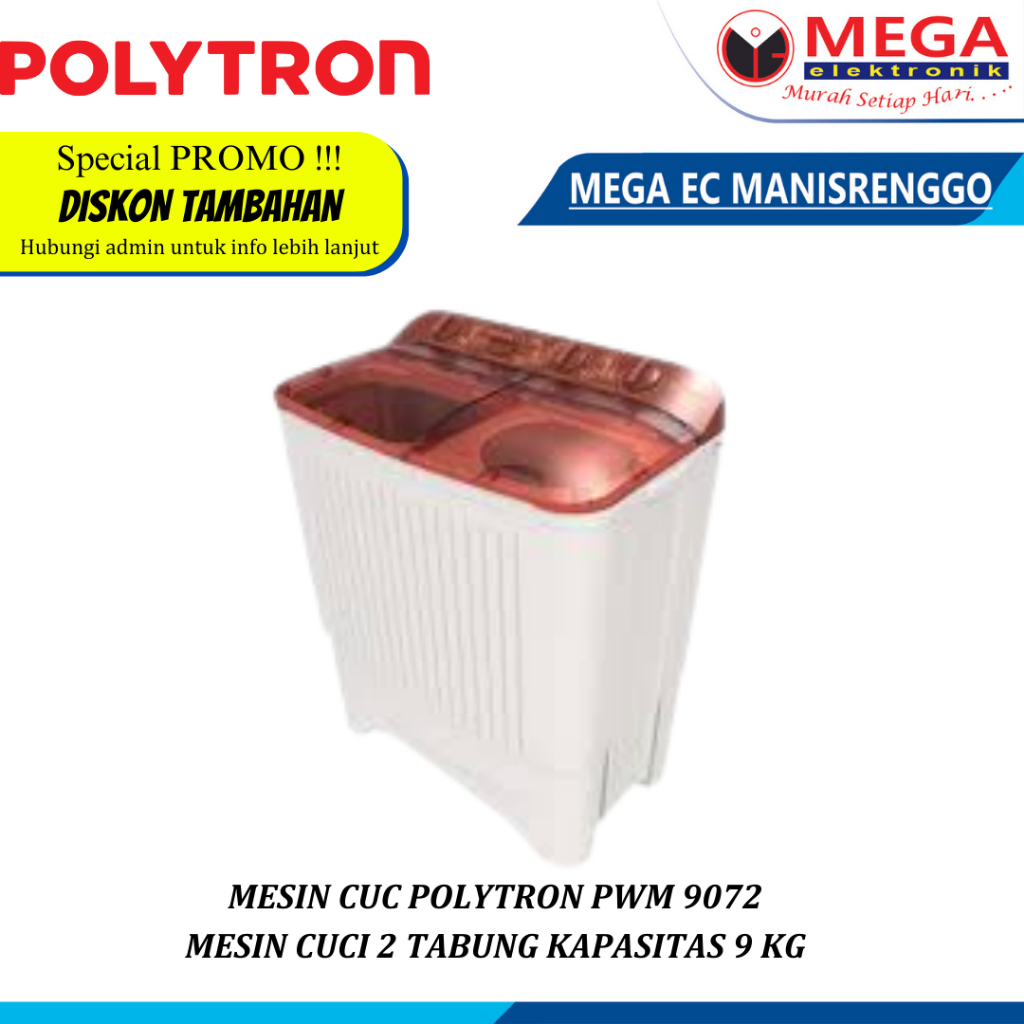 mesin cuci polytron pwm 9072 mesin cuci 2 tabung kapasitas 9 kg