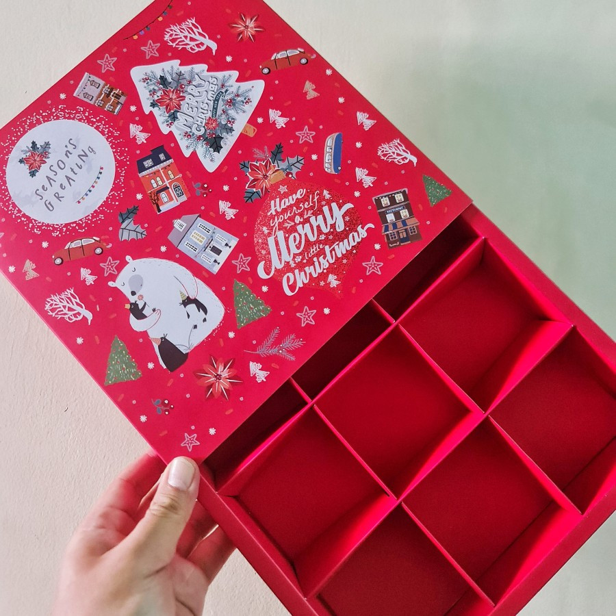 

5 pcs Kardus Kue Eggtart Natal Box Kemasan Fruitpie Pie Susu Dus Kotak Hampers Merry Christmas Sekat 9 " Season Greetings