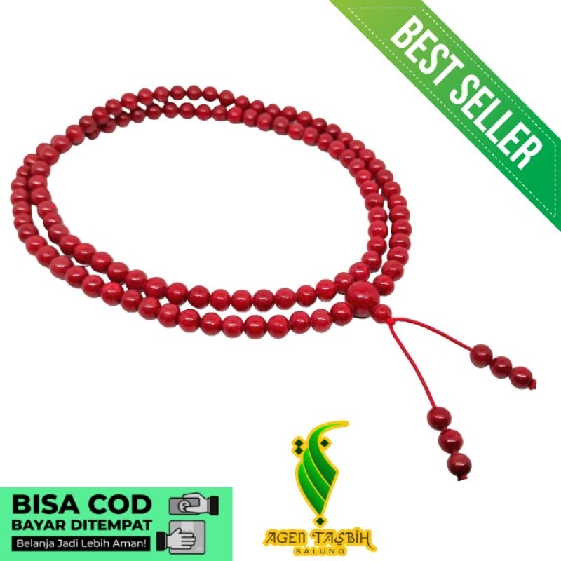 Tasbih Batu Marjan Merah size 5mm (setting Buddha 108 butir) original