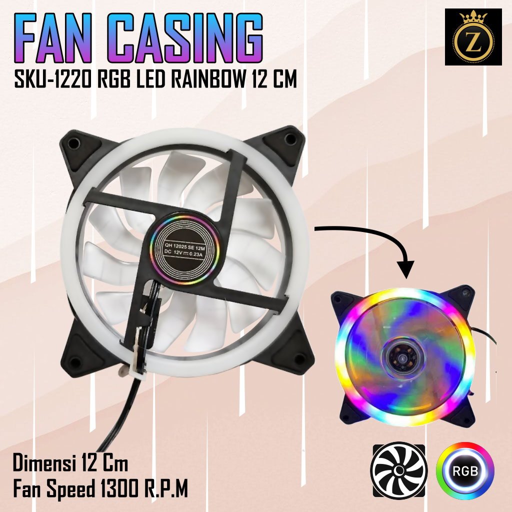 Fan Casing 12Cm SKU-1220 RGB LED Rainbow Konektor Molex