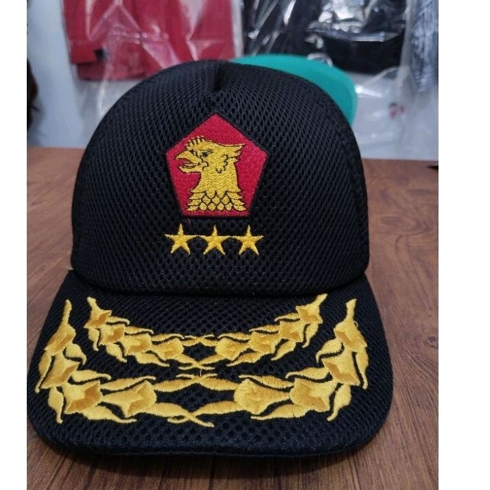 topi custom bahan jaring tebal + bordir / topi custom