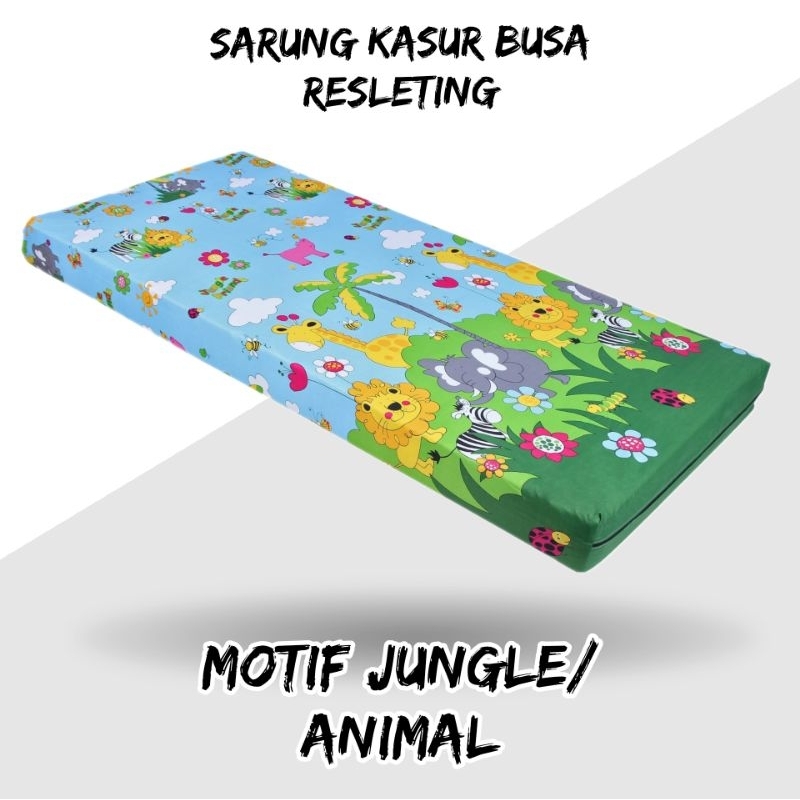 Sarung Kasur Busa Big Foam No.1/2/3/4 Resleting Motif Jungle / Animal Bahan Katun