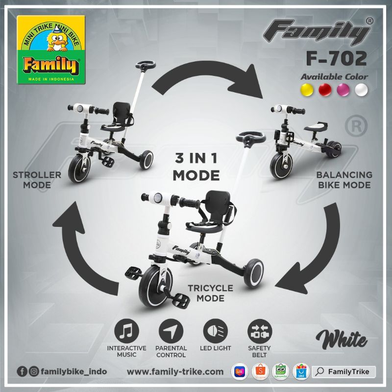 Sepeda Balance Family F-702 Roda Tiga 3 in 1
