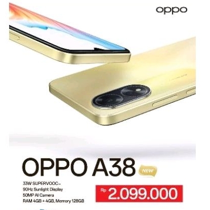 OPPO A38 RAM 4+4 128 33W SUPERVOOC SUPER VOOC GARANSI RESMI INDONESIA NEW BARU ORIGINAL ORI