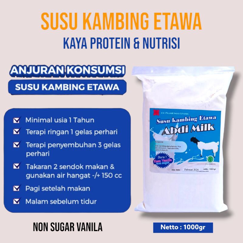 

Susu Kambing Etawa Bubuk "NON SUGAR VANILA" (tanpa gula)