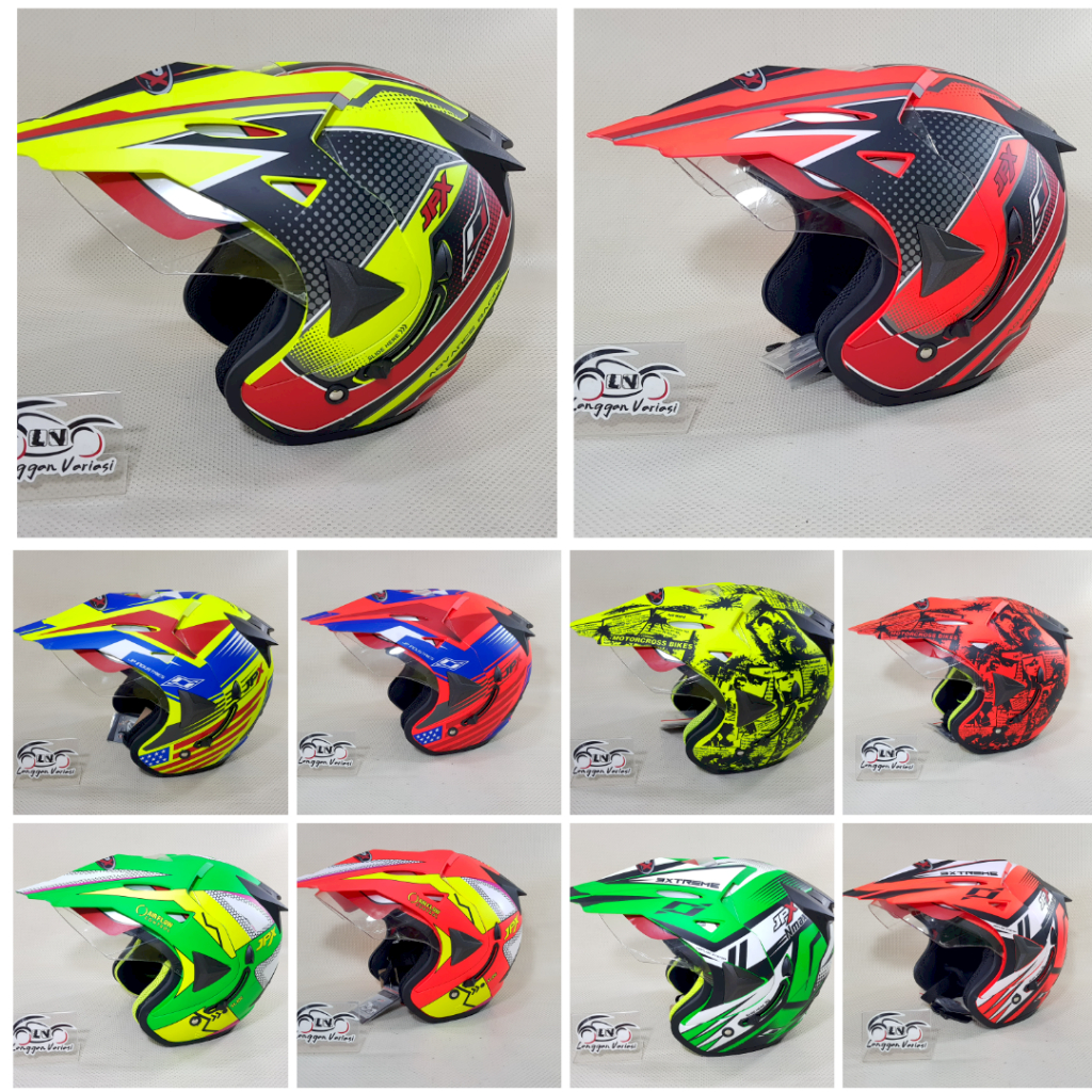 Helm JPX Supermoto Semi Cross Double Visor Motif Advance XTeam Wild Rider Shark MotoX Infinity Soldi