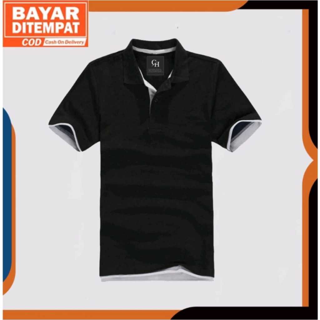 MENZONE - T-Shirt Polo Kasual Formal Pria Dewasa POLO SMITH Hitam Polos Lengan Pendek Lacoste 100%