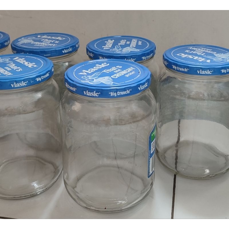 Toples kaca gelas hias tempat bumbu botol bekas bulat besar plus tutup