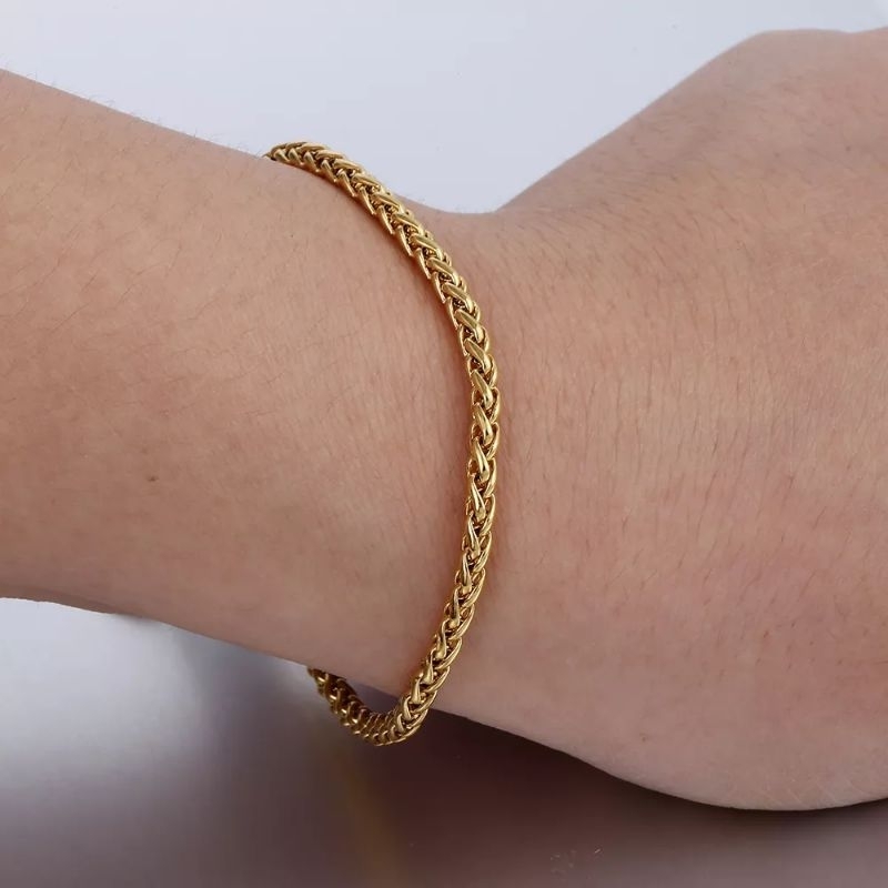 Gelang Pria Wanita Titanium Rantai Emas gold kuning Rante kelabang asli cowok cewek keren anti karat
