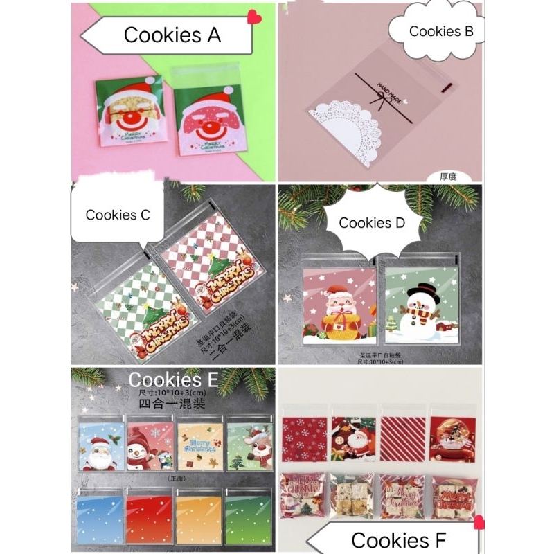 

10 pcs Christmas Cookies Bag Cookies Gift Plastik Natal Kue Kering Plastik Cookies Natal Plastik Natal Permen Coklat