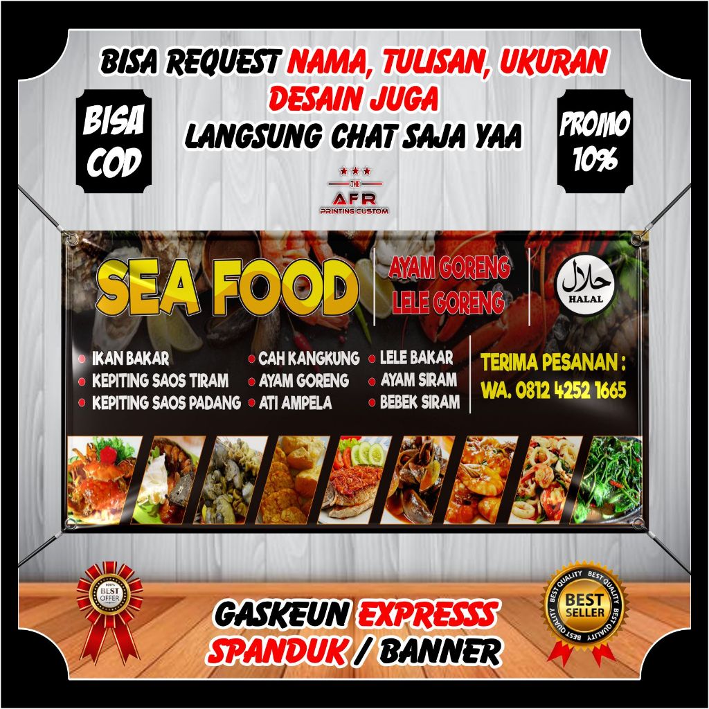 Spanduk Banner Backdrop Seafood - Banner Jualan Makanan Aneka Seafood Segar Desain Custom