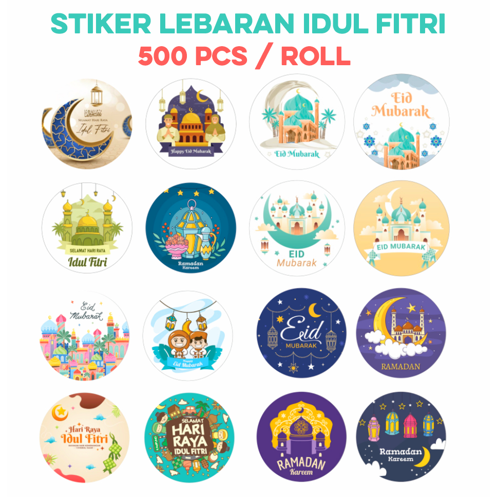 

500 Pcs Stiker Lebaran Idul Fitri Ramadan Haji Umroh Sticker Toples Label Bulat Kado ST001