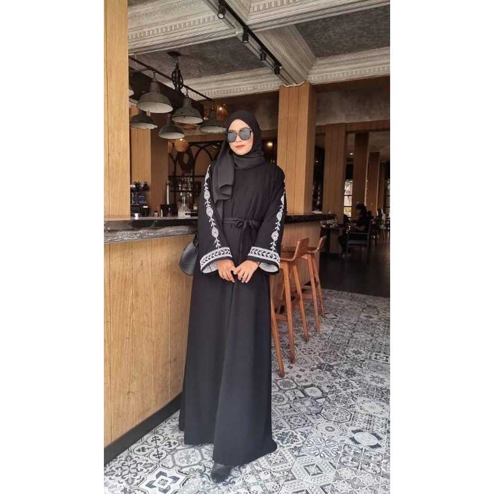 Abaya bordir tangan silver -gamis hitam kekinian-abaya hitam terbaru-abaya remaja