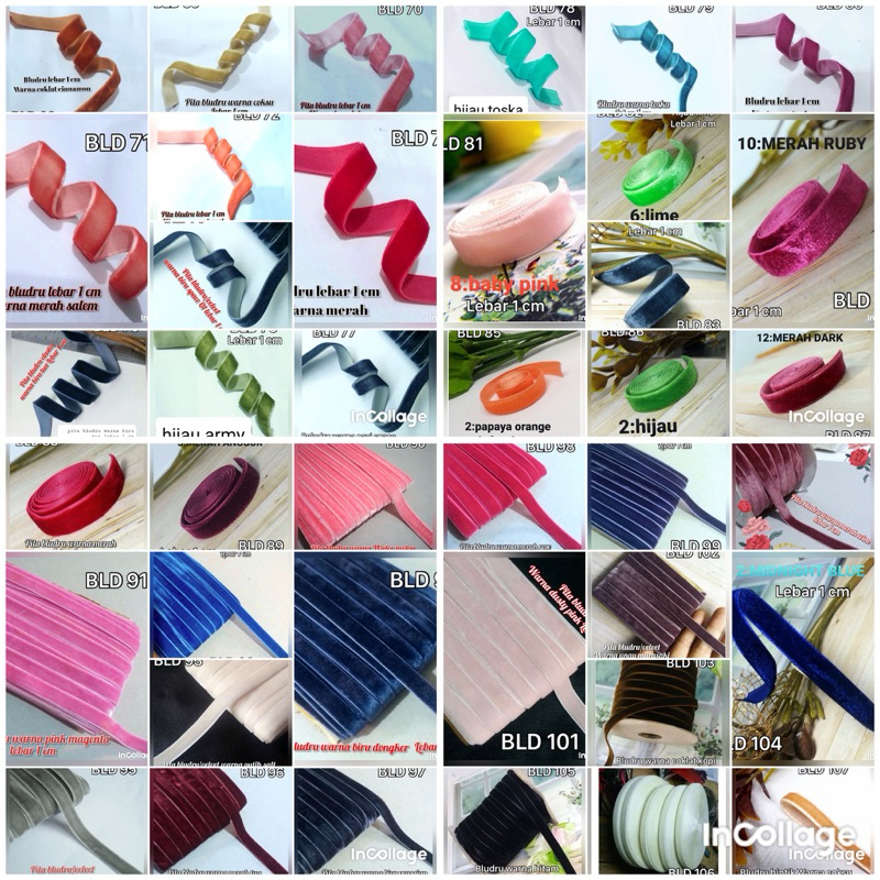 

bludru per rol 15 meter,warna variasi lebar 1 cm