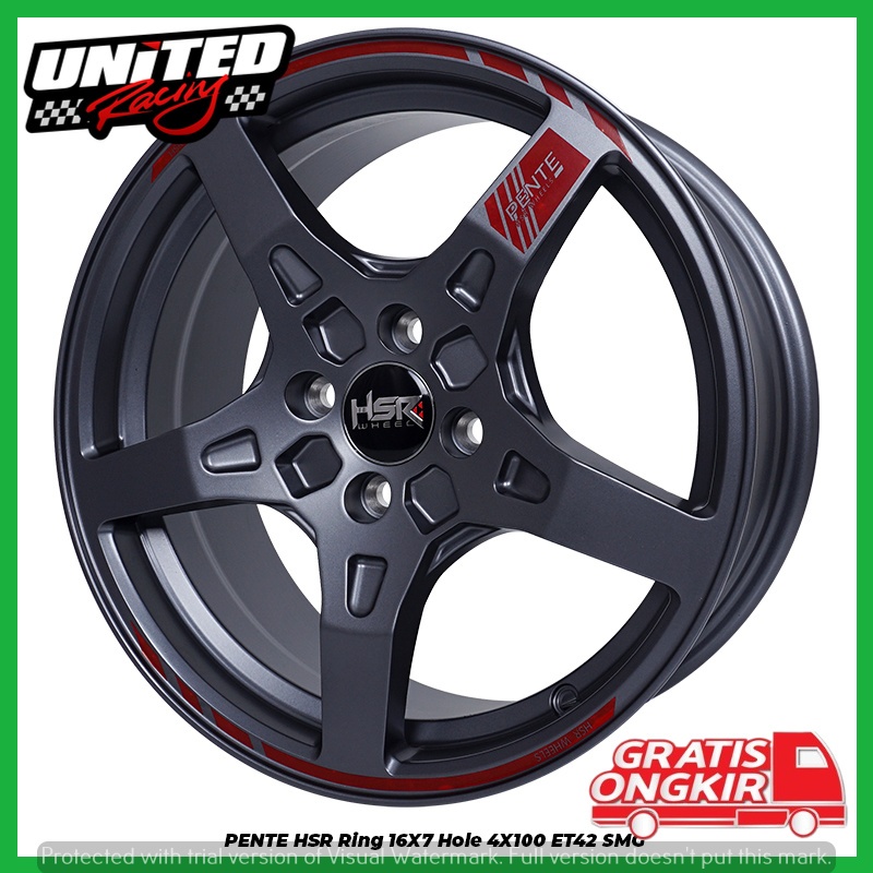 VELG MOBIL PALANG 5 RING 16 HSR PENTE GREY PCD 4X100 UNTUK YARIS AGYA VIOS PROTON MARCH R16