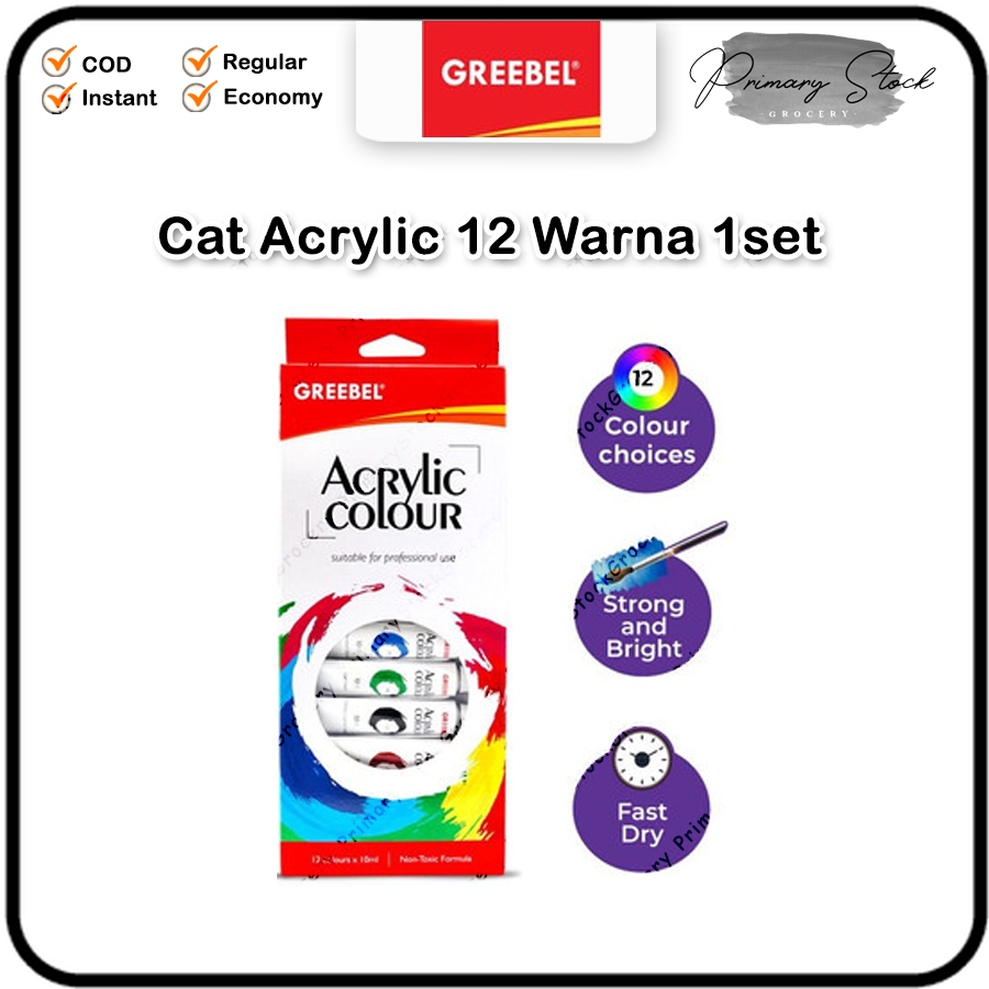 

Greebel Cat Aklirik 12 Warna 10 ML Acrylic Painting Anak Sekolah Art Melukis 10ml