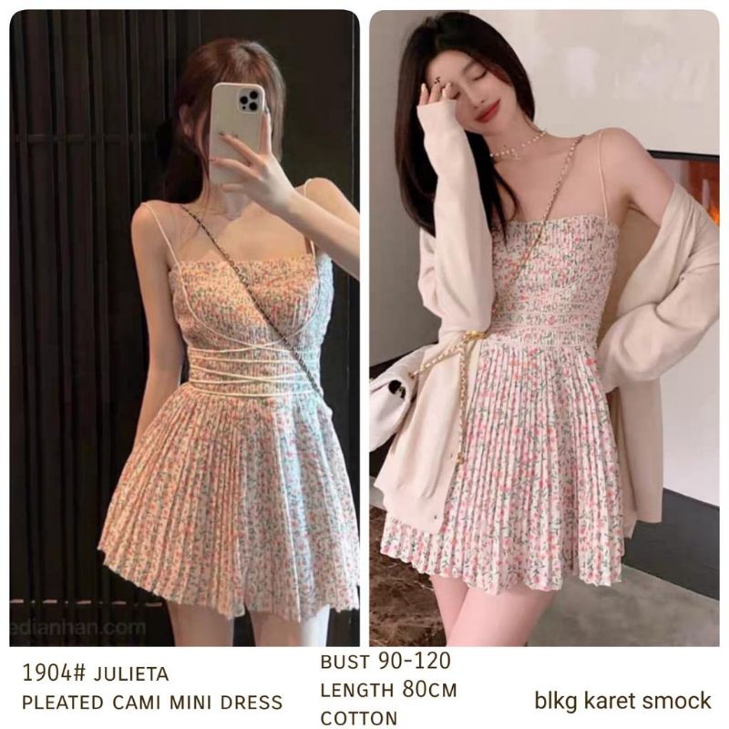 1904 minidress mini dres belakang karet  smok plisket cantik manis adem sopan mewah elegan up-to-dat