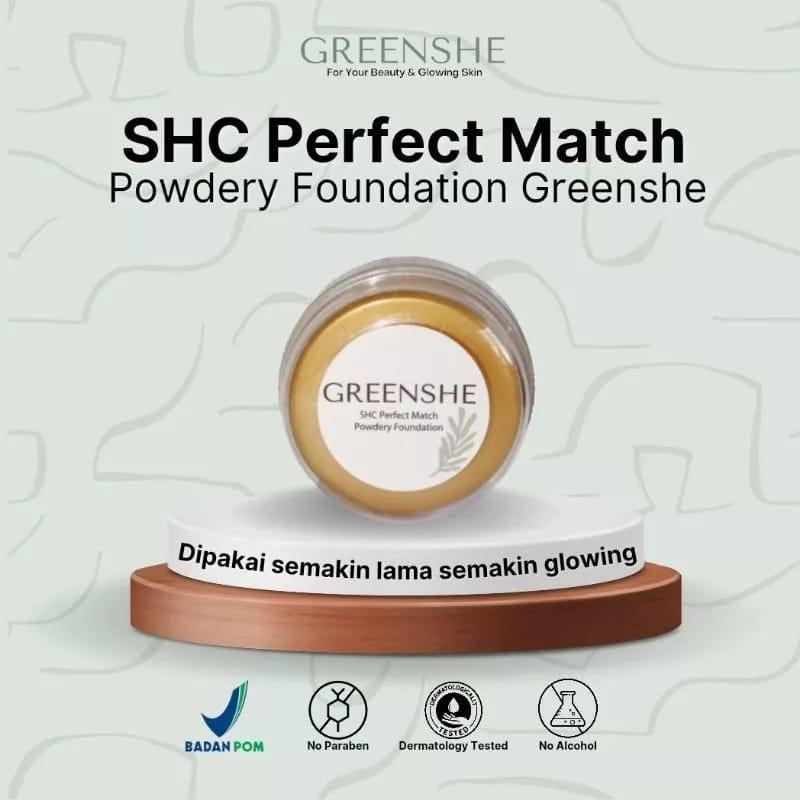 Greenshe SHC Perfect Powdery Foundation Bedak Glowing Tidak Mudah Luntur dan Tahan Lama