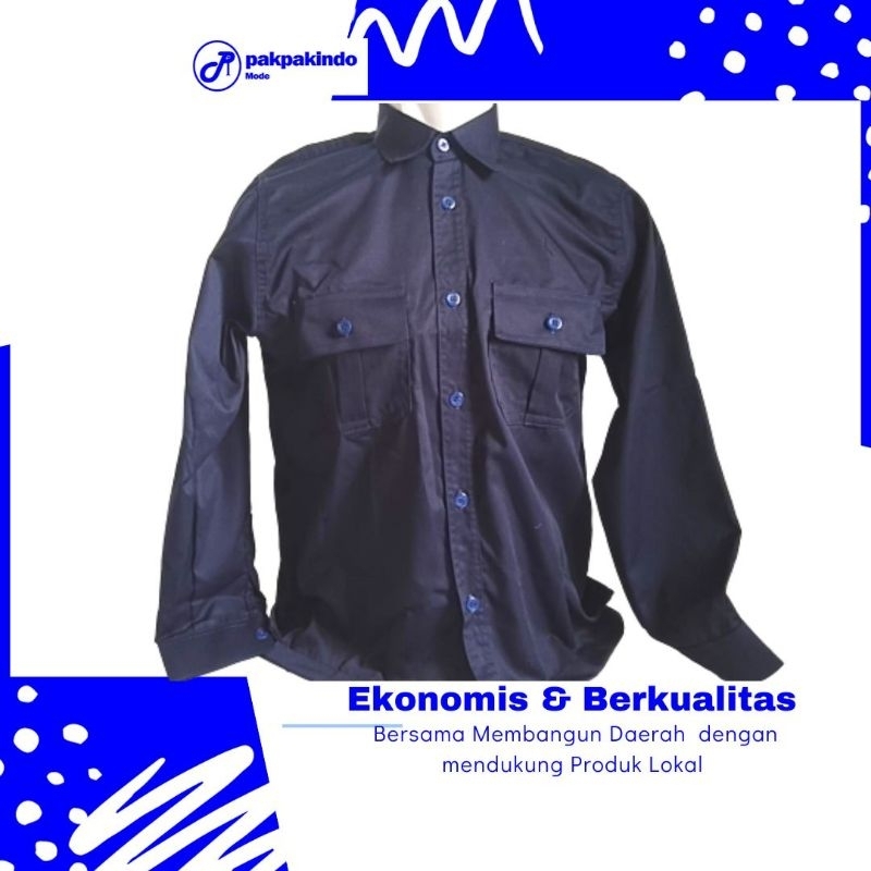 BAJU SERAGAM KEMEJA KERJA ORGANISASI DLL NAVY BIRU DONGKER POLOS LENGAN PANJANG PRIA WANITA PREMIUM 