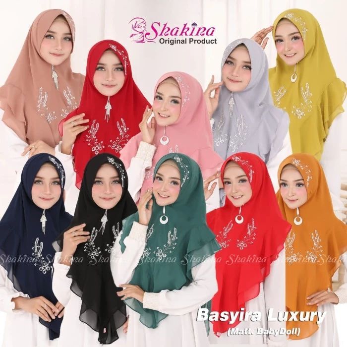 Hijab Jilbab Kerudung Bergo Khimar Ceruty Ceruti Instan Pet Ped Pad Antem Bordir Bunga Mocca Basyira