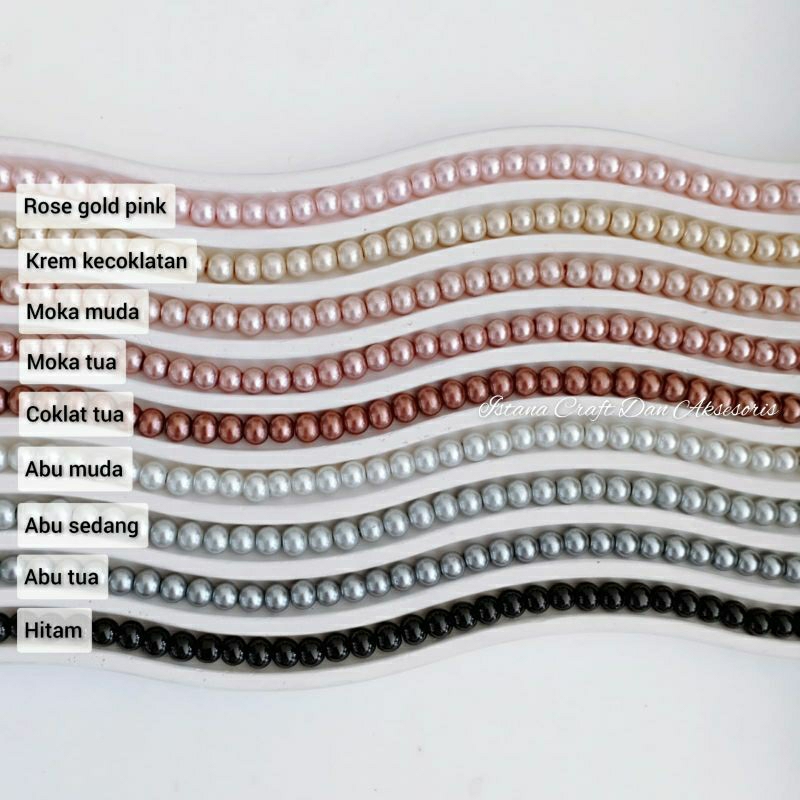 Mutiara Jahit Berat / Mutsin 6 mm Warna Rose Gold Pink, Krem, Moka, Coklat, Abu dan Hitam
