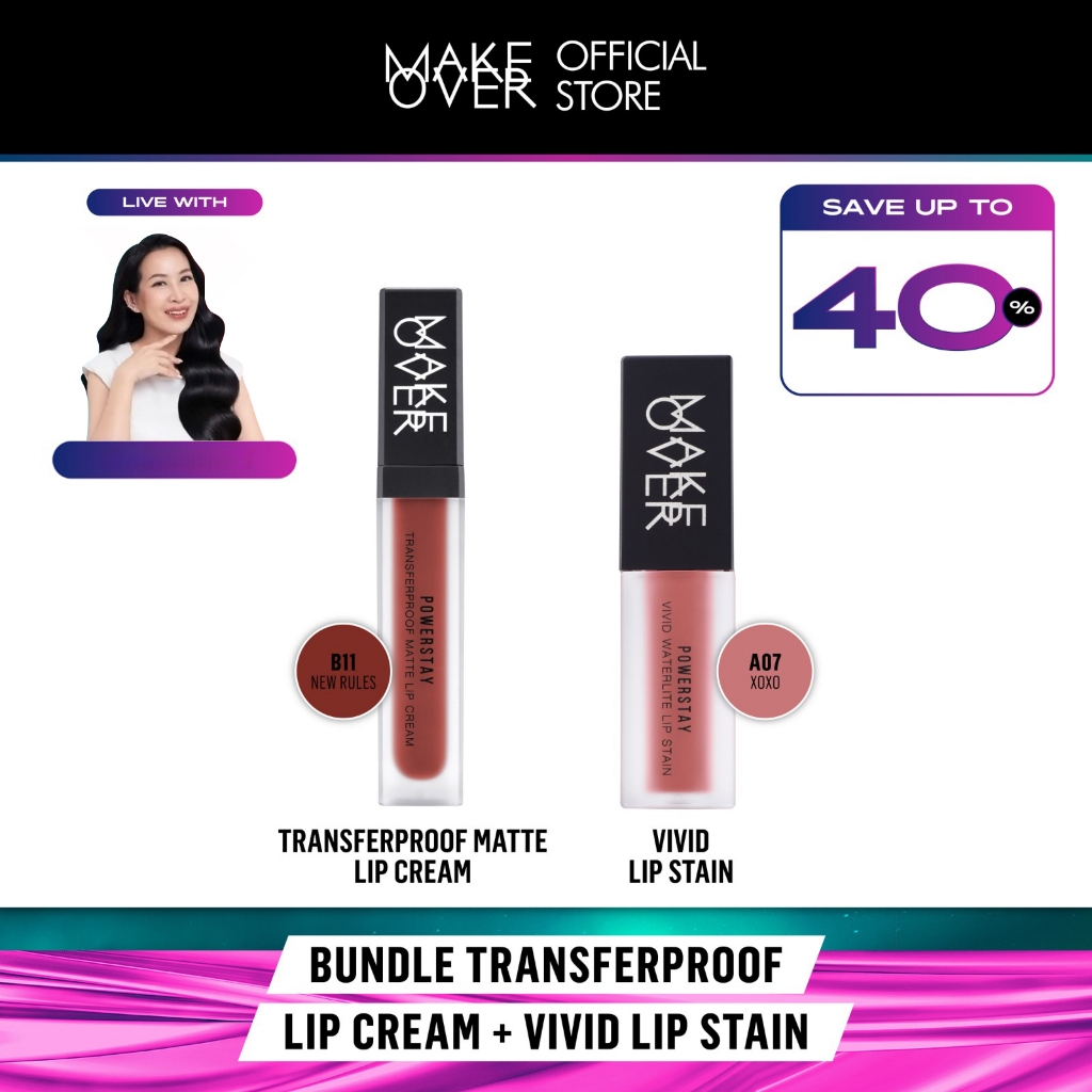 Make Over Bundle Powerstay Transferpfoof Matte Lip Cream + Powerstay Vivid Waterlite Lip Stain