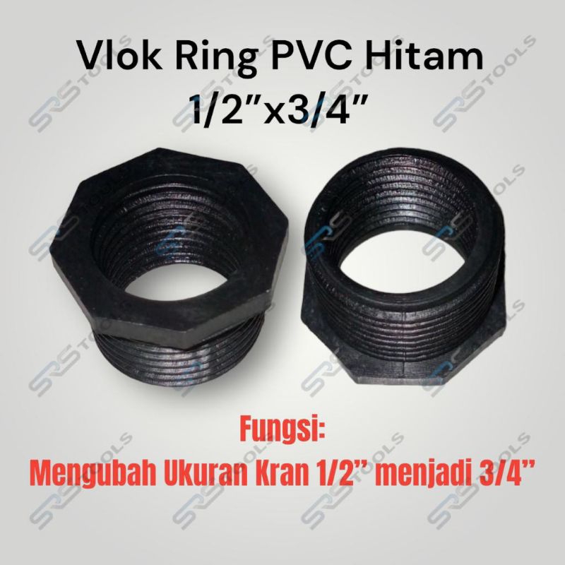 Vlok Ring Plastik PVC Hitam Sambungan Keran Kran 1/2 Inch Ke 3/4 Inch