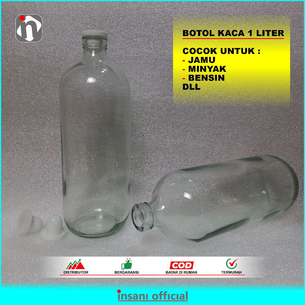 Termurah Botol Kaca 1 Liter Tutup plug cocok untuk botol bensin - botol minyak goreng - botol minum 