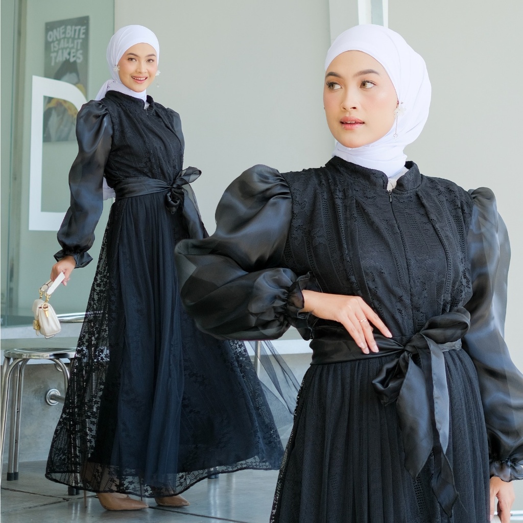 Dress Pesta Busui Tali Pinggang Brukat