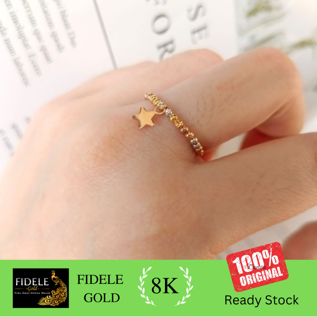 Cincin serut bintang candy fashion wanita emas asli kadar muda 375