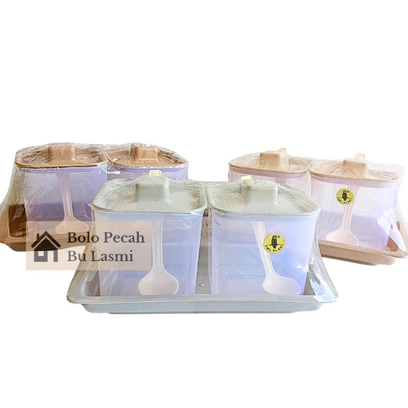 Tempat Bumbu Sambal + tatakan Merk Owl / Owl Plast Sabrina Kitchen Pot 2 Set / Tempat Bumbu Serbagun