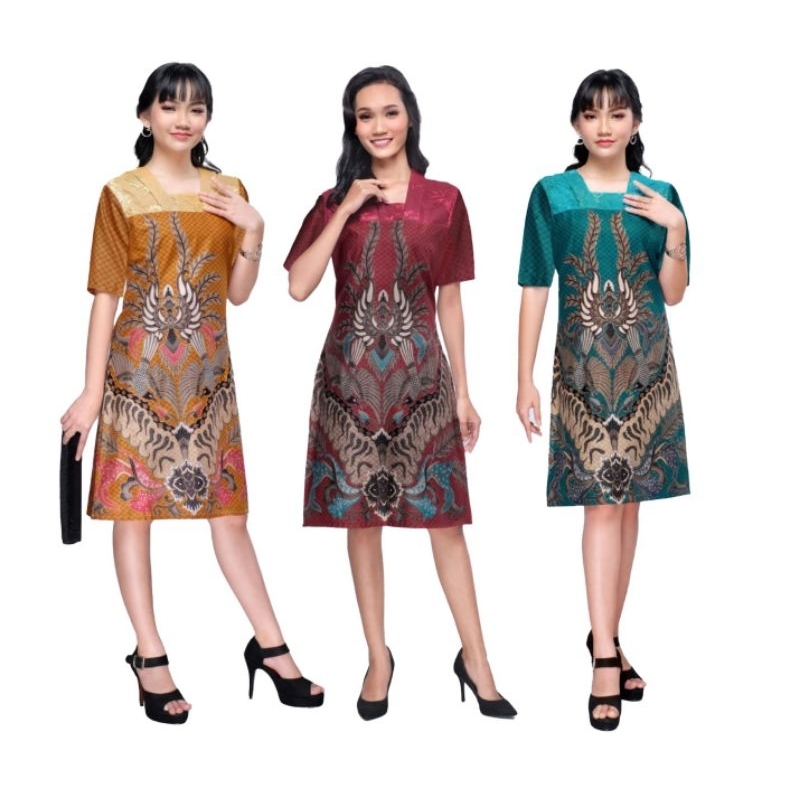 Dress Batik Modern Wanita Erina Brokat