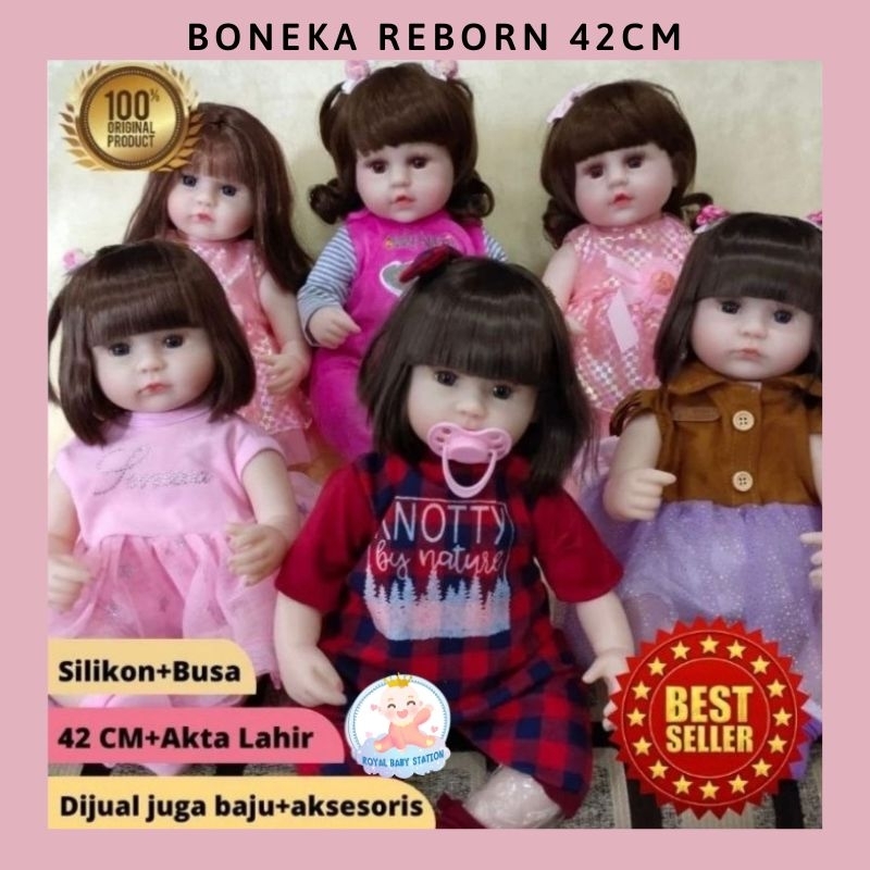 TERMURAH Boneka Reborn Bayi Silikon mirip Asli Dengan Akta Lahir Cantik Mewah 42 cm 18 Inch