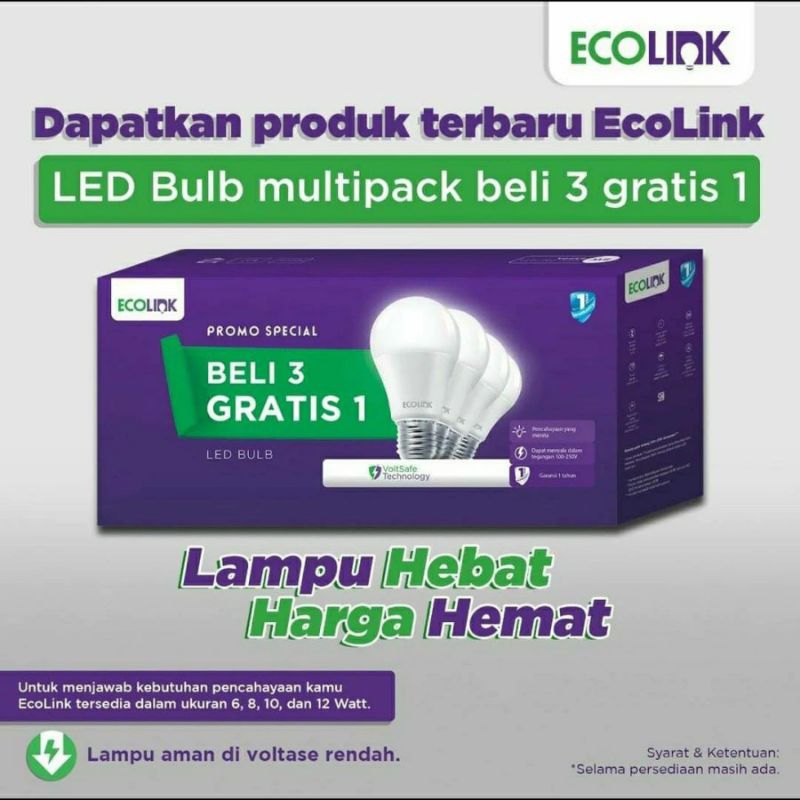 LAMPU LED ECOLINK PAKET MULTIPACK ISI 4 6W 8W 10W 12W MULTIPACK PUTIH COOL DAYLIGHT