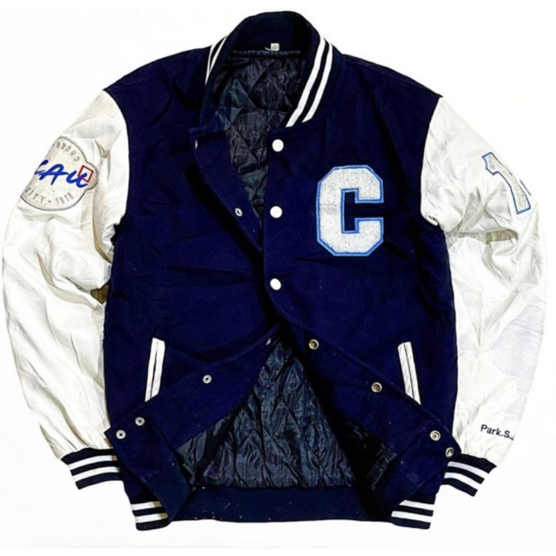 Korean Chung-Ang University Faux Leather Varsity Jacket