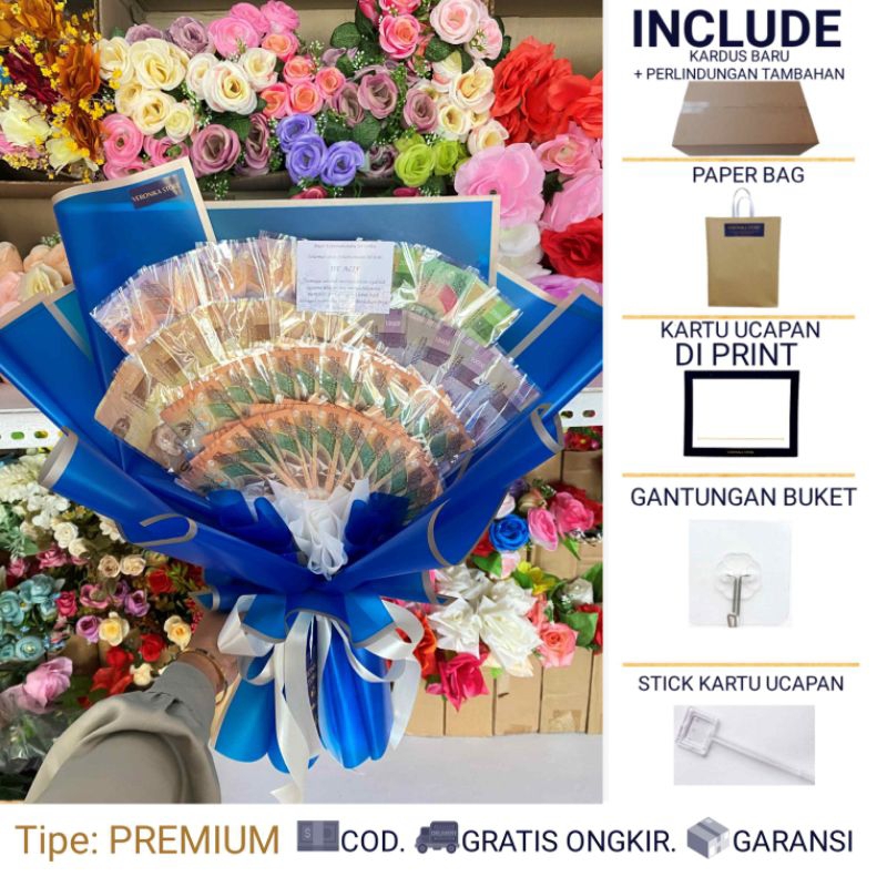 BUKET UANG HALAL NON RIBA – NAVILE BIRU- BUCKET UANG  - MONEY BOUQUET ULANG TAHUN - BUKET JAJANAN BU