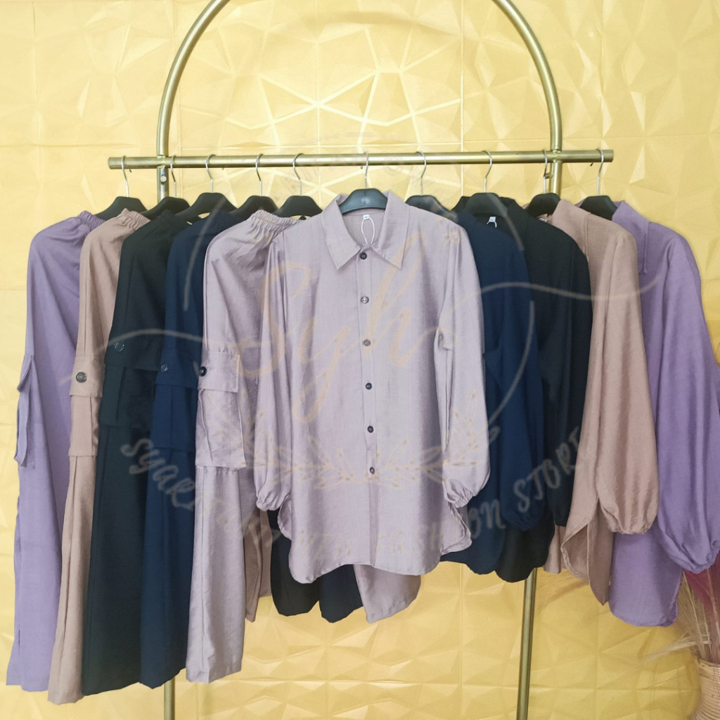SYARIFAH17 Polo Linen One Set Cargo Muslim Jumbo Viral XL XXL XXXL