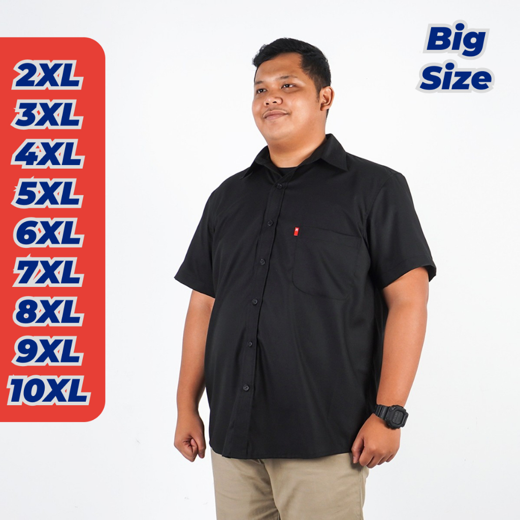 HIGHEST Kemeja Pendek Formal Hitam Polos Casual Ukuran Big Size Jumbo 2XL 3XL 4XL 5XL 6XL 7XL HKP86