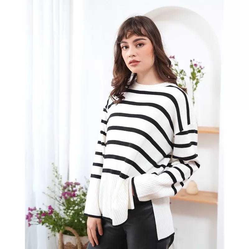 Sweater Rajut Oversize - Haru Knit Sweater - Sweater Rajut Wanita Motif Garis Garis