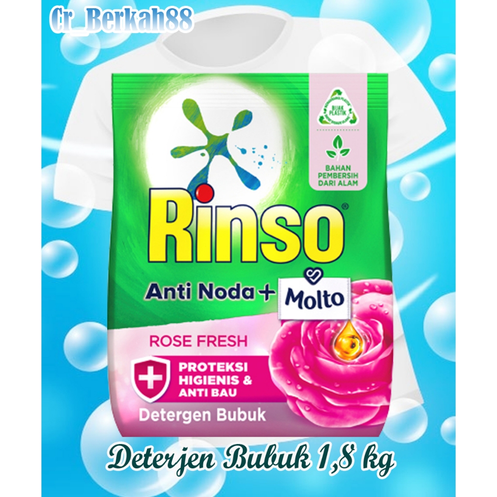 RINSO ANTI NODA + MOLTO BUBUK POWDER DETERGEN 1800 GRAM ROSE FRESH