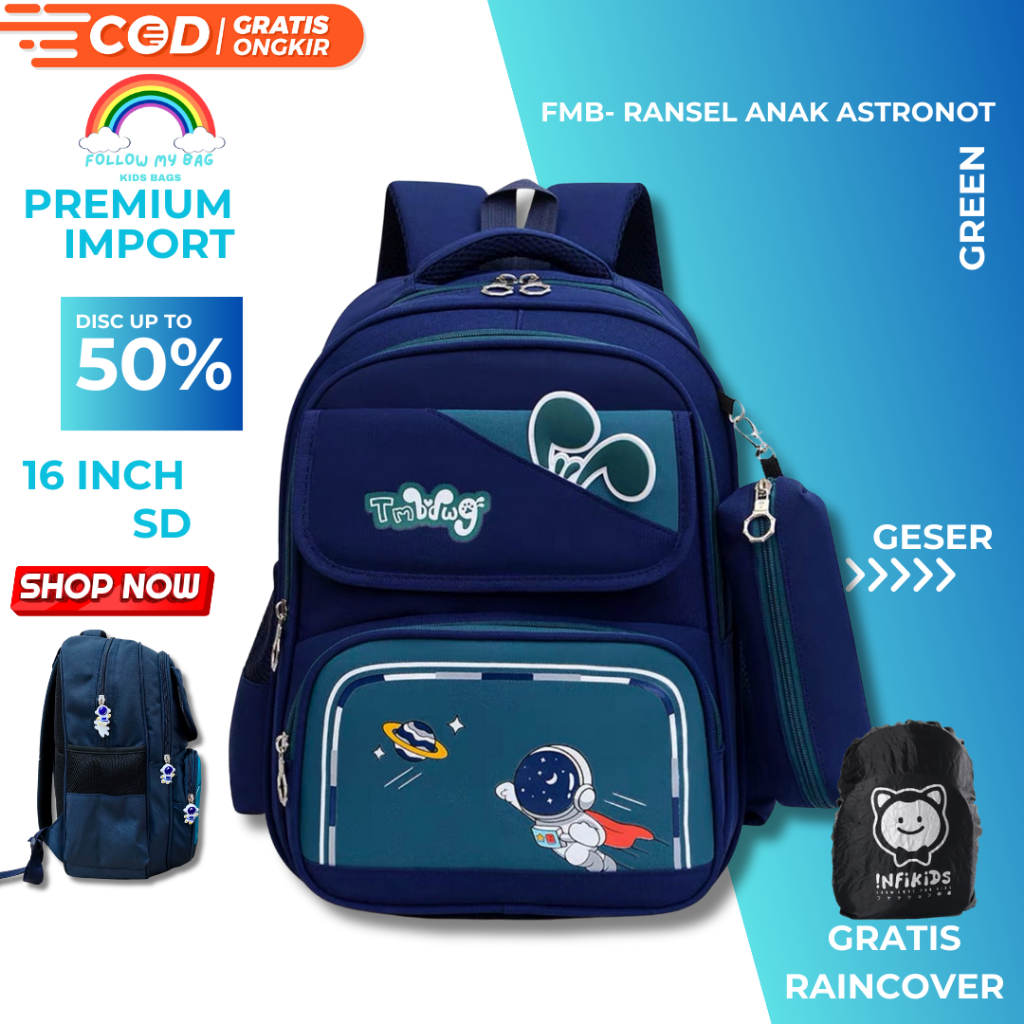 FMB - Tas Sekolah Anak Laki Laki Astronot - Tas Anak Laki SD - Tas Ransel Anak - Tas Astronot