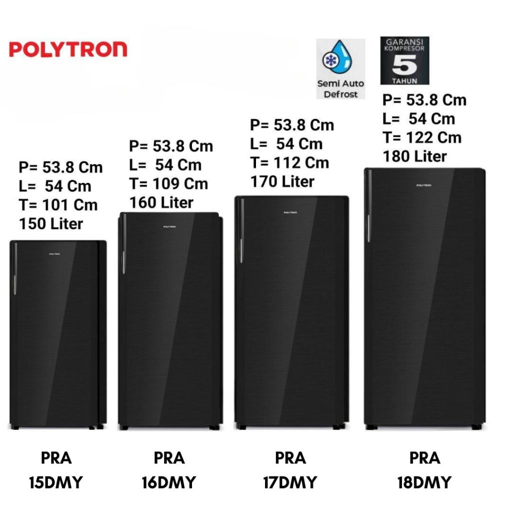 KULKAS POLYTRON PRA15DMY 16DMY 17DMY 18DMY KULKAS 1 PINTU 15DMY 16DMY 17DMY 18dmy