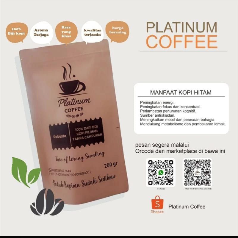 

Platinum Coffee 500 gram / 100% Kopi bubuk Murni Tanpa Campuran