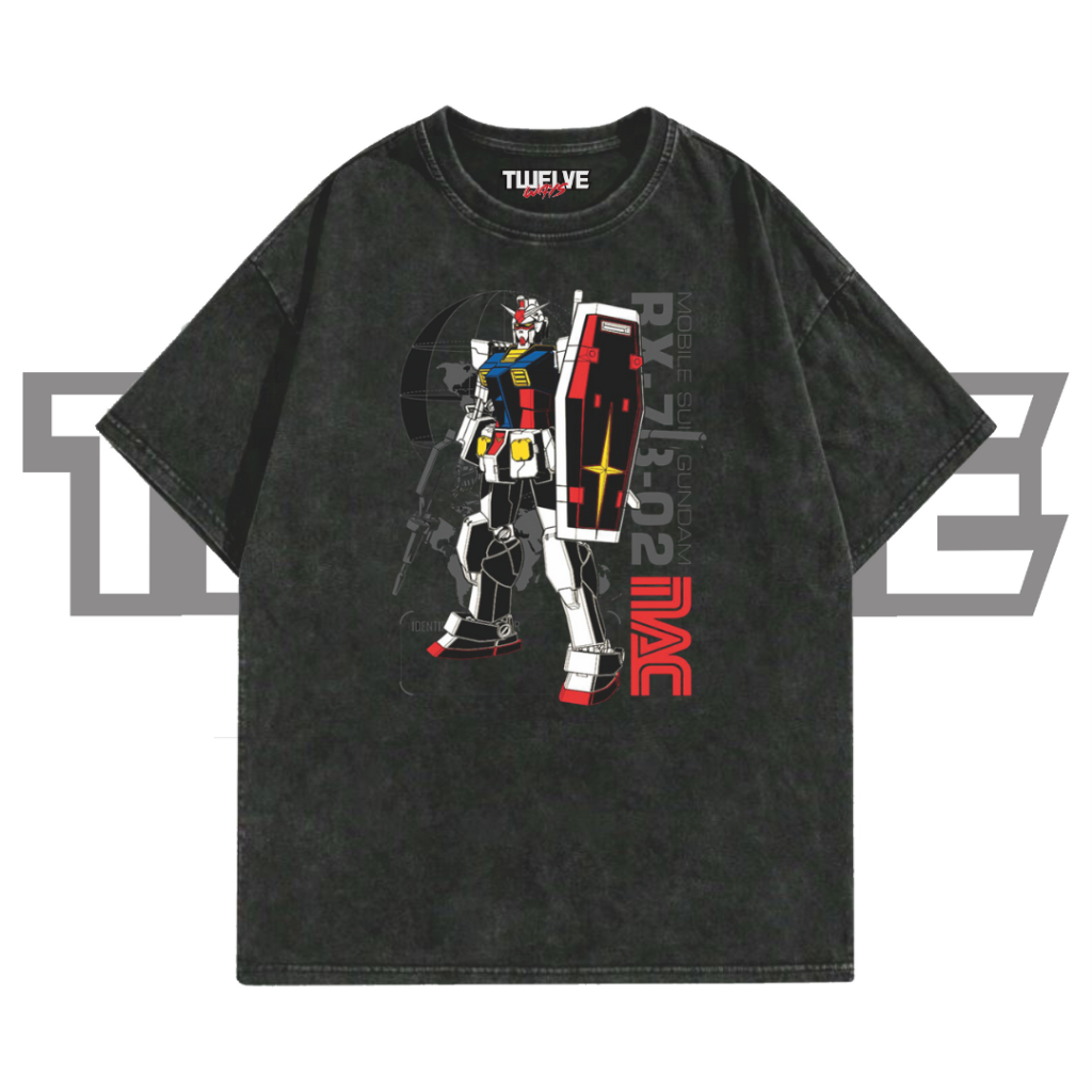 GUNDAM Oversize T-Shirt | Wash Hitam | Kaos Aesthetic | Atasan Pria Wanita | Baju Cowo Cewe | Unisex
