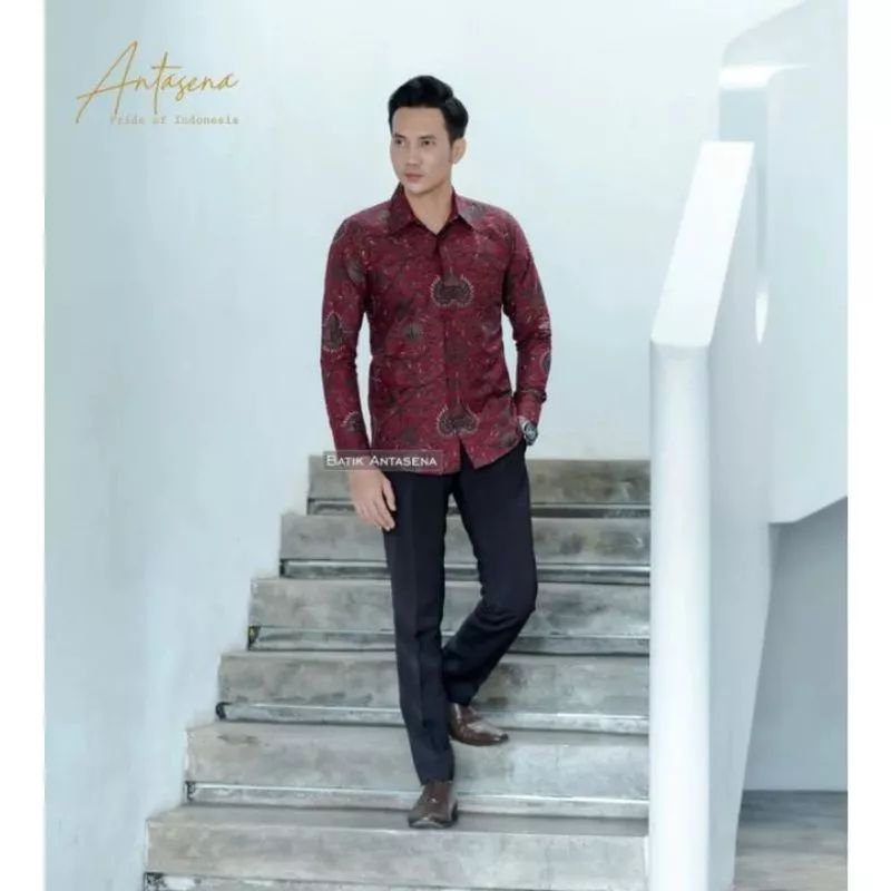 KEMEJA BATIK PRIA SLIMFIT MOTIF ADINATA MARON LAPIS FURING