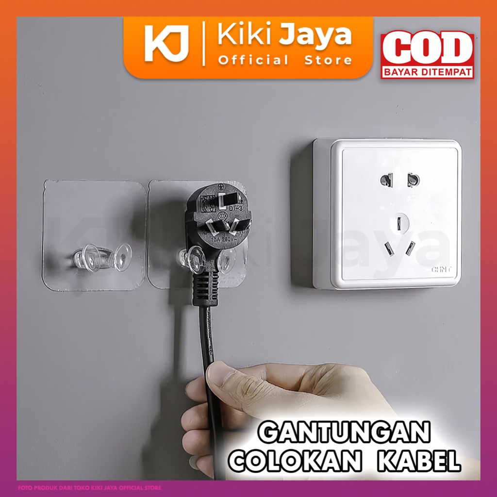 [KIKI] Gantungan Colokan Kabel - Kepala Stop Kontak USB Transparan Magic Hook Tempel Holder Dinding 